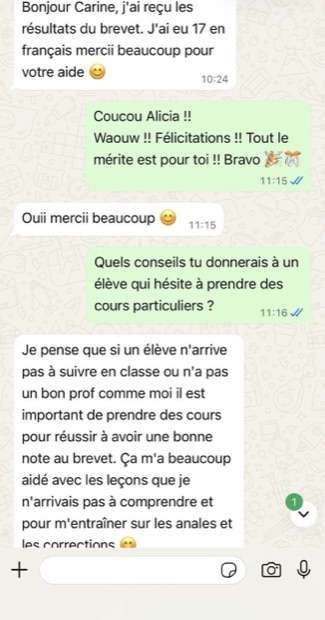 Alicia : « Ça m'a beaucoup aidé avec les leçons que je n'arrivais pas à comprendre »